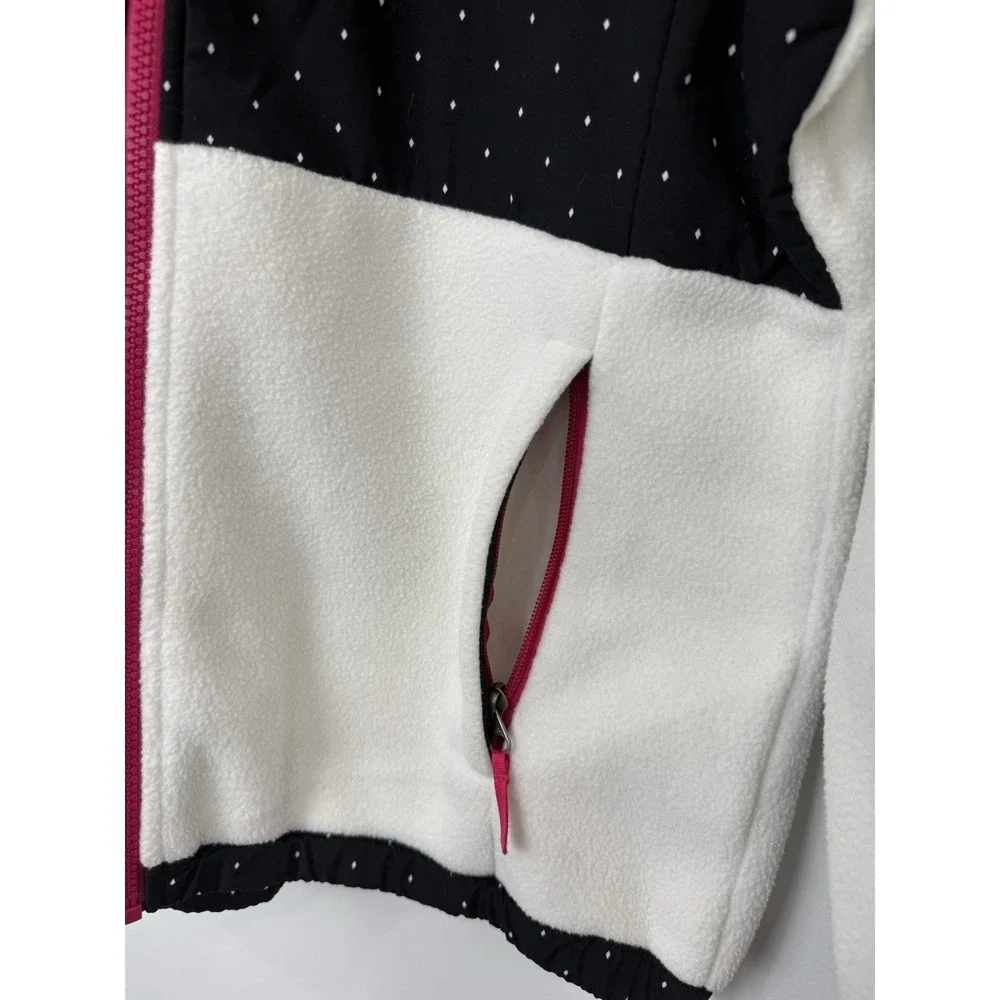 The North Face Jacket Teen Girls XL 18 Black White Denali Hooded Diamond Fleece